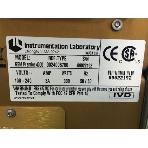 INSTRUMENTATION LABORATORY GEM Premier 4000 Blood Gas Analyzer
